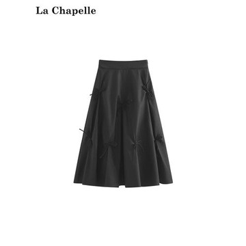 拉夏貝爾甜美法式黑色蝴蝶結半身裙女小個子洋氣高級氣質白色傘裙