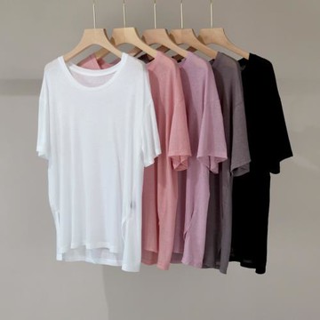 東大門2025夏季面膜超薄天絲短袖T恤女寬松萊賽爾冰絲舒適上衣