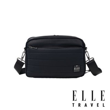 【ELLE】雲感線條系列 斜背側背包 (都會黑) 拉鍊包 多隔層旅行包 EL83355
