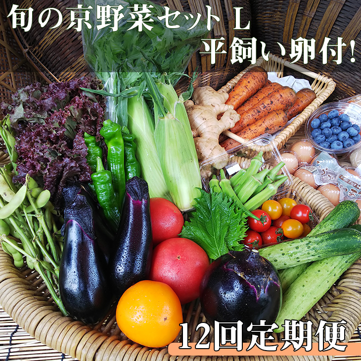 ＜アスカ有機農園＞旬の京野菜セットL（平飼い卵付）＊毎月お届け全12回