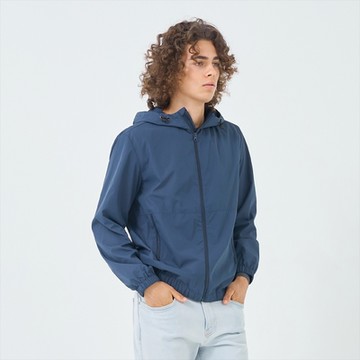 GIORDANO 男裝連帽風衣外套 - 84 黑檀灰藍