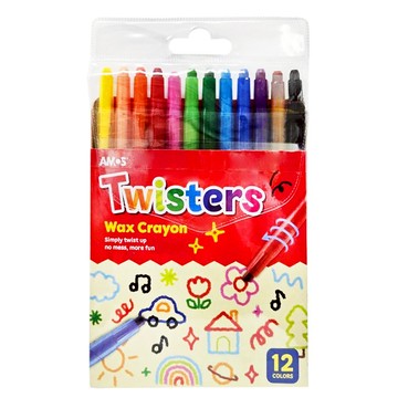 AMOS 阿摩司 Twisters 旋轉蠟筆 12色 無異味  1盒