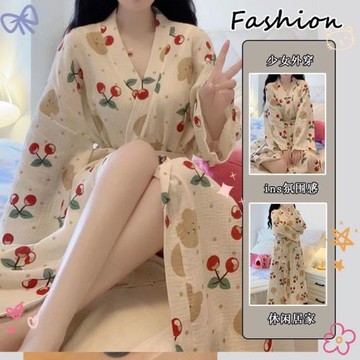 公主風長袖睡衣女2026新款中長款睡袍浴袍晨袍可外穿家居服睡裙女