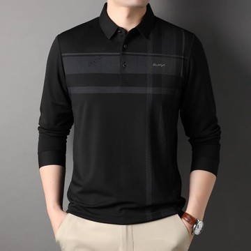 春秋季商務休閑男士翻領長袖T恤中老年爸爸裝薄款polo衫寬松上衣