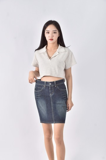 (S) something丹寧牛仔開衩藍色短裙