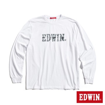 EDWIN 男裝 人氣復刻 花紗植絨LOGO薄長袖T恤-白色