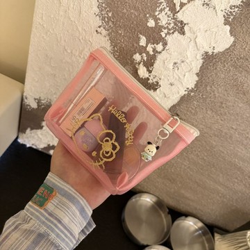 kitty化妝包 新款日系可愛kitty卡通化妝包通勤耐臟網紗刺繡拉鏈收納包