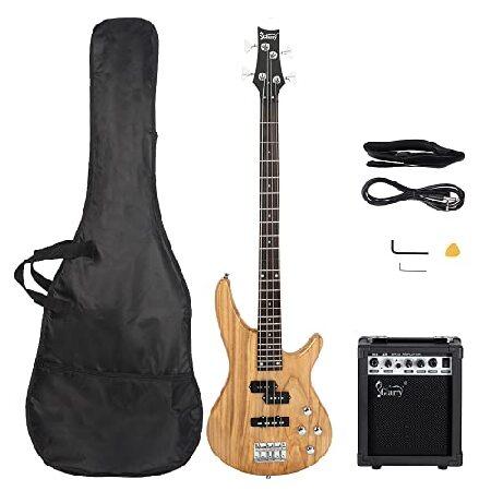 GLARRY GIB Series String Electric Bass Guitar Beginner Kit Full Size with 20W AMP, Digital Tuner, Strap, Bag and Accessories