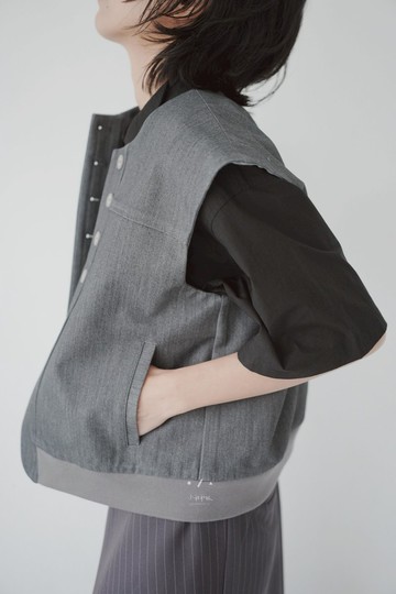 厚卡寬肩拼接背心 - 2色 現貨 - 厚片灰