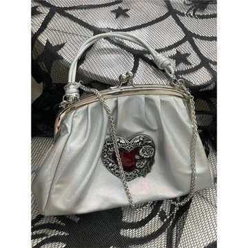 鐳射愛心小眾設計 yoji山本耀司暗黑cdg口金包斜挎手提褶皺包復古