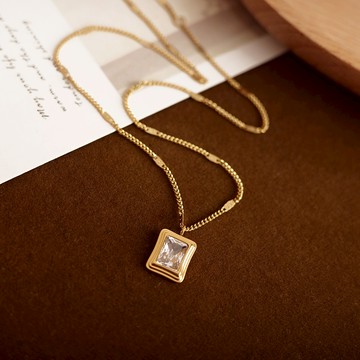 [鈦鋼.項鍊] 方塊魔法石【UME】洗澡可戴 不退色項鍊 鈦鋼項鍊 鍍18K金