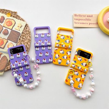 卡通Kitty貓三星zflip6手機殼折疊屏zflip5保護套全包鉸鏈zflip4防摔殼zflip3可愛女款W24 Flip個性輕薄翻蓋