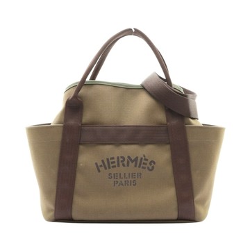HERMES 愛馬仕 騎士裝備收納包 兩用包 綠色 Toile帆布 A刻 【二手名牌BRAND OFF】