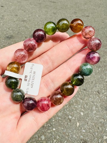 天然濃色大珠碧璽10.5-10.9mm34.85g電氣石西瓜碧璽銀灰粉酒紅