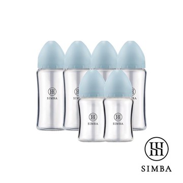 小獅王辛巴 蘊蜜質金玻璃寬口防脹氣奶瓶4大2小全配組-新生適用(晨藍) 1428元