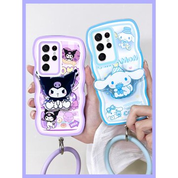 適用于三星s22ultra手機殼夏季新款s20plus可愛卡通氣囊支架Galaxy s21波浪邊s22+軟硅膠掛環samsung全包透明