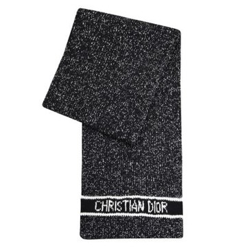 Christian Dior 經典LOGO羊毛混紡斑點紋理針織長圍巾(黑)