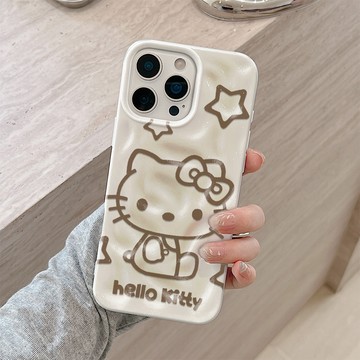 星星線條貓咪 蘋果16Plus保護殼 iPhone17ProMax 15 14 13 12 11 時尚隕石紋理 大孔軟殼