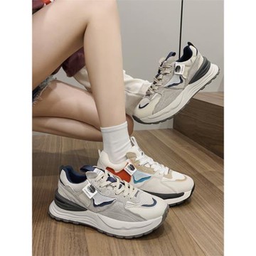 真皮復古德訓老爹鞋女2022秋季ins超火厚底休閑運動鞋跑步女鞋潮