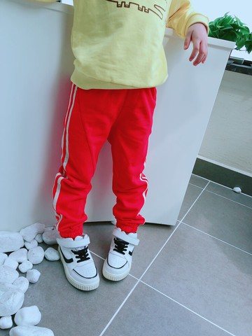 兒童秋季新款 中小童休閑褲 男女童運動風拉條舒適豎腳長褲1入