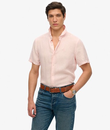 Superdry Men's SD Embroidered Vacation Linen Shirt Pink Size: M