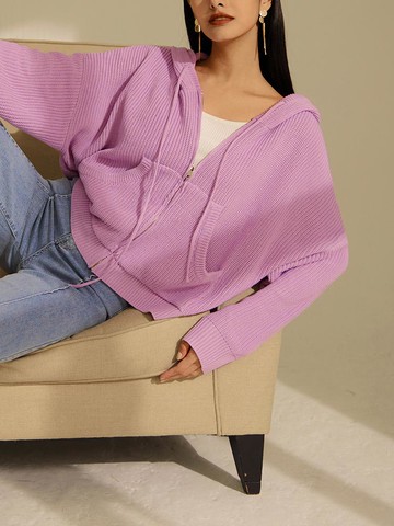 多巴胺色系彈性針織連帽外套