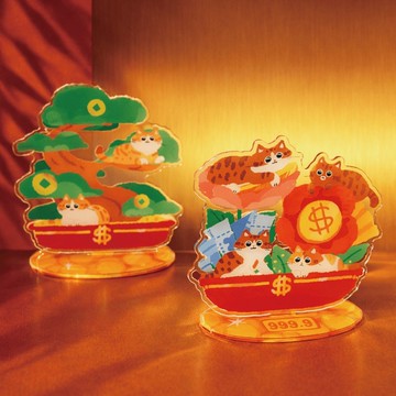 森蕗插畫 招財貓壓克力立牌-澎湃新年 桌面立牌辦公室小立牌