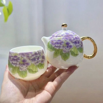 【茶品名】🍵茶壺 西施壺  泡茶壺羊脂玉瓷紫藤花龍蛋壺陶瓷家用功夫泡茶壺帶主人杯