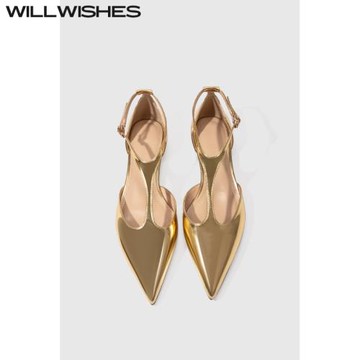 【斷碼清倉】王玎設計尖頭T字帶淺口平底鞋2025夏季新款低跟涼鞋