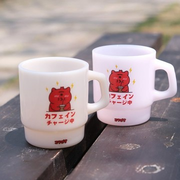 搗蛋口娃星人-復古玉玻璃杯(咖啡因充值中)-日系質感療癒杯款