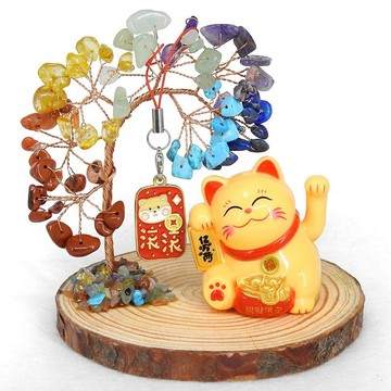 【吉祥開運坊】招財樹系列【小巧可愛 招財貓水晶招財樹 招財貓招財樹 二款可供選擇】開光 擇日