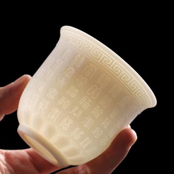 德化羊脂玉白瓷功夫品茗茶杯主人杯心經單杯陶瓷紫砂茶碗大號茶盞