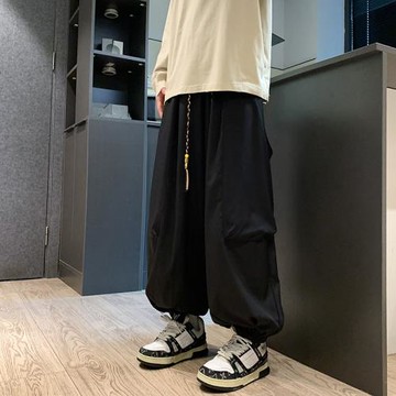 美式機能工裝褲男潮牌復古oversize褲子春秋男士休閑褲束腳哈倫褲