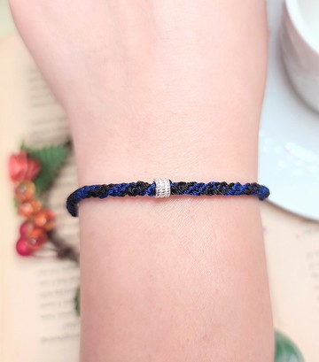 幸福線 編織 紅線 手鍊 手工 黑 藍 純銀 環狀 男生 衝浪 兒童