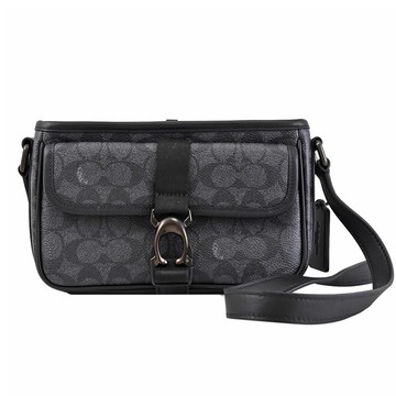COACH CM337 BECK 經典LOGO塗層花紋休閒斜背包.炭灰黑