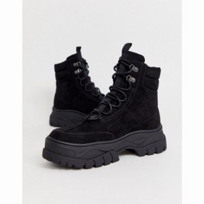 エイソス Asos Design メンズ ブーツ レースアップブーツ シューズ 靴 Lace Up Boot In Black Faux Nubuck With Chunky Sole ブラック 通販 Lineポイント最大1 0 Get Lineショッピング