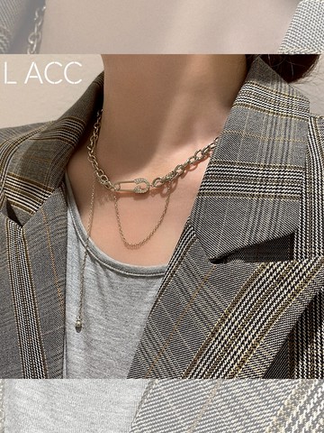 回形針項鏈輕奢小眾設計感鏈條流蘇鎖骨鏈頸鏈男潮