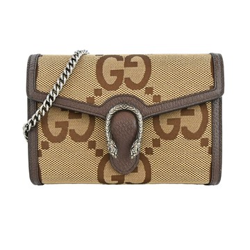 GUCCI Dionysus虎頭扣GGjumbo帆布手提/肩背包(小/烏木色)