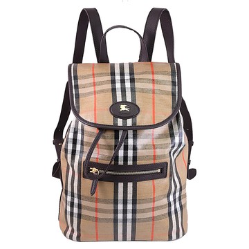 BURBERRY 8119920 戰馬LOGO塗層格紋抽繩後背包.卡其