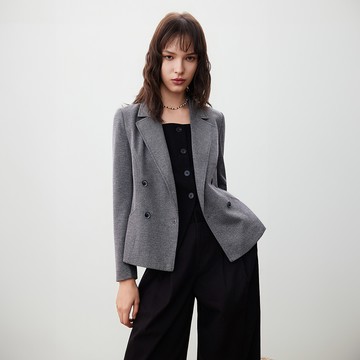 雙排釦緹花針織西裝式外套/石灰色 | 5621265395
