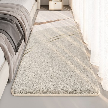 Mini嚴選 日系風仿羊絨長條床邊地毯  120 x 40cm  米色條紋