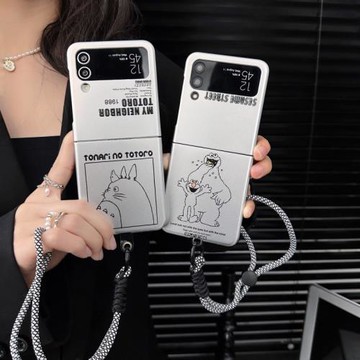 適用于三星zflip6手機殼日系動漫卡通龍貓ZFlip3折疊屏w23flip可愛少女款F7110帶手繩zflip4保護套zflip5外殼
