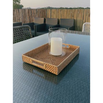 藤品居美式托盤藤編茶盤早餐托盤藤編桌面收納盒茶幾收納盒小號