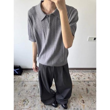 IWTFF麥穗提花針織Polo領短袖知識分子老錢風boxy短寬版型正肩t恤