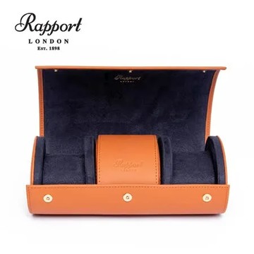 【英國 Rapport 名錶收藏盒】【真皮圓筒】 3支/3格/3入裝 手工精品 旅行攜帶盒 錶盒 棕色