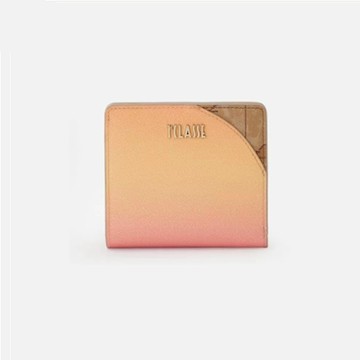 Alviero Martini 義大利地圖包 夕陽漸層 5卡對折迷你短夾10cm-橘粉色