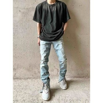 RHUDE FAR.ARCHIVE 曲線裁剪彎刀褲腳拉鏈高街牛仔褲做舊長褲子