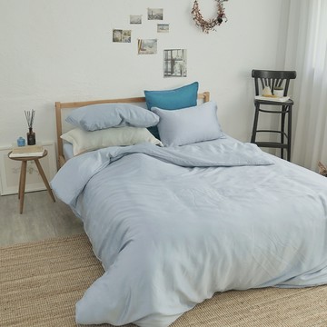 BUHO 布歐 素面文青300織 100%TENCELTM 天絲TM 60支紗 水漾藍  雙人  床包 + 被套 + 枕套 2個