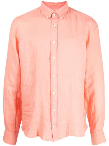 Hackett - logo-embroidered ramie shirt - men - Ramie - S - Orange