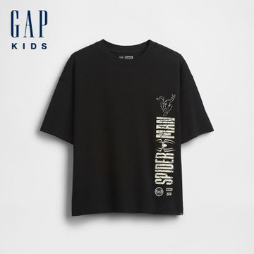 【GAP】兒童Gap × Marvel漫威聯名寬版圖案T恤-經典黑(899719)